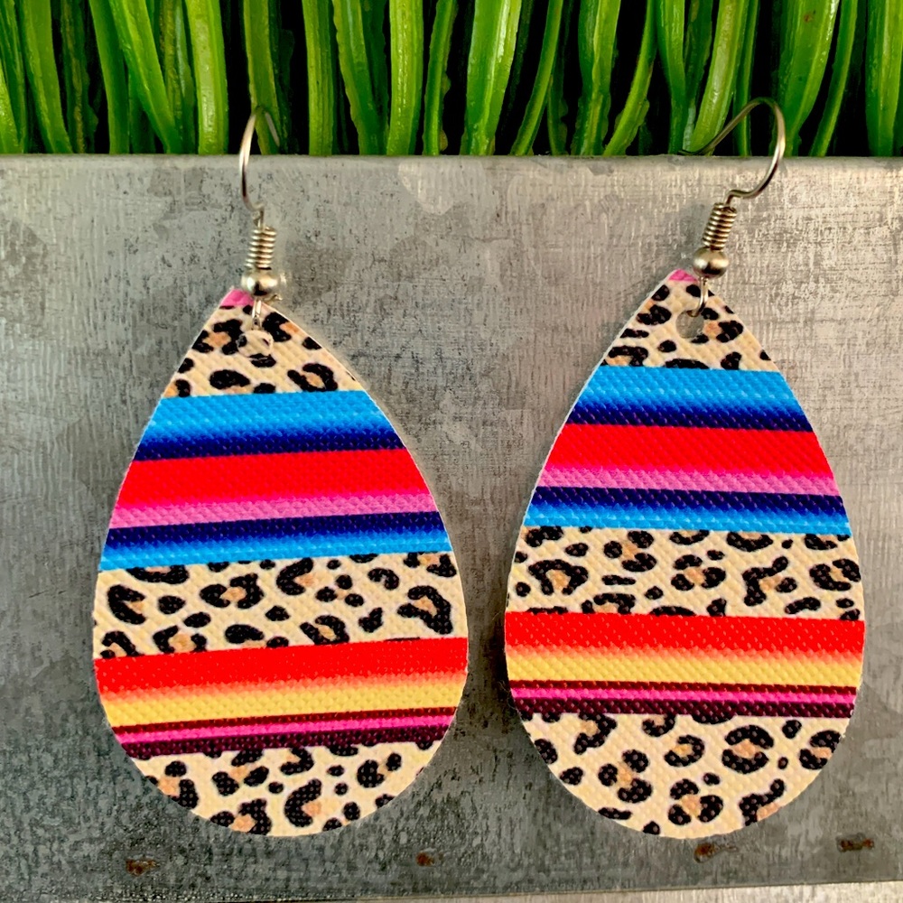 Leopard Serape faux leather earrings